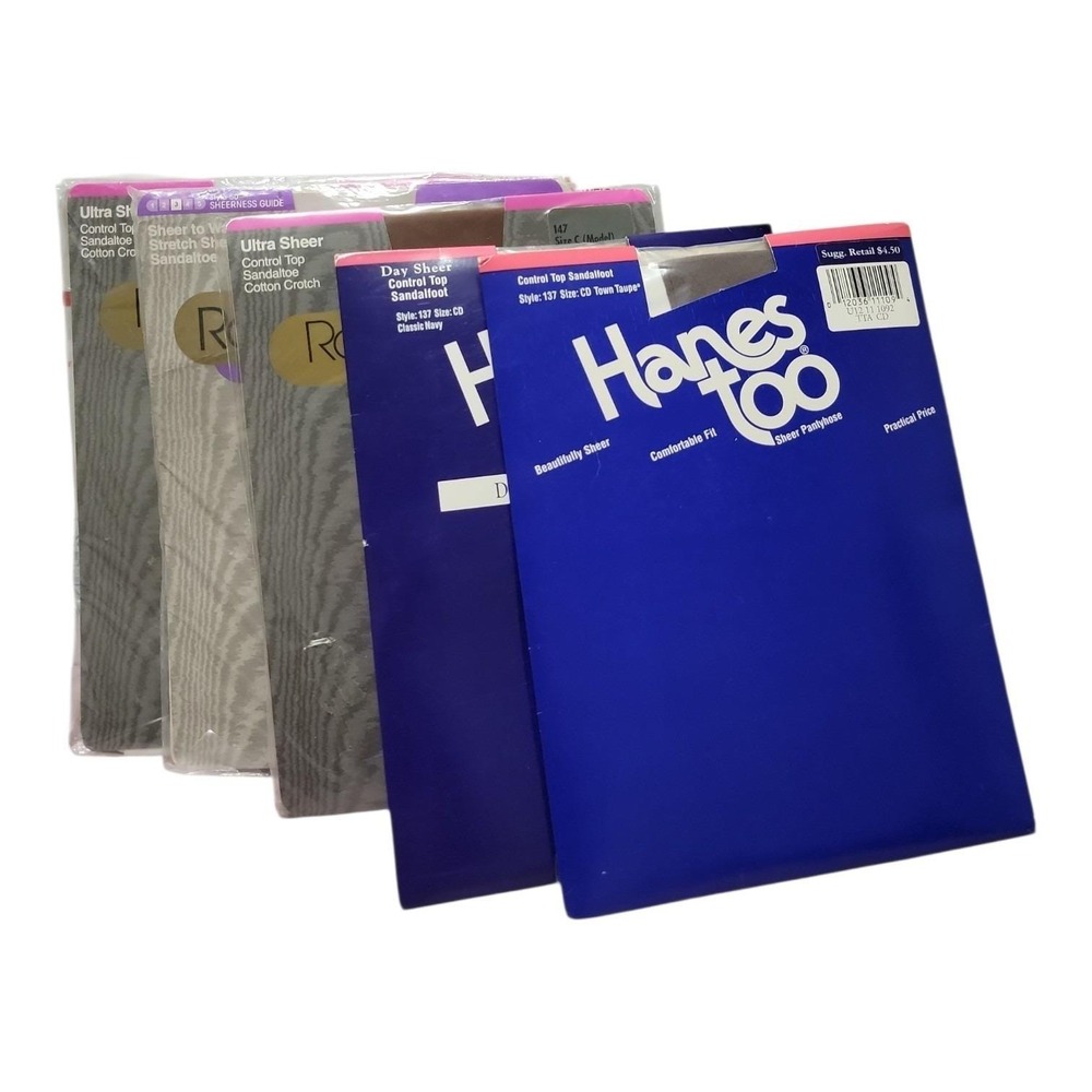 Vintage Pantyhose Lot of 5 Hanes Too Round the Clock Sheer Control Top NOS